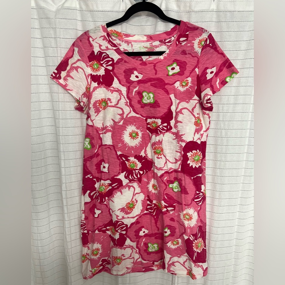 Lilly Pulitzer Hotty Pink Cherry Begonias tshirt dress, large